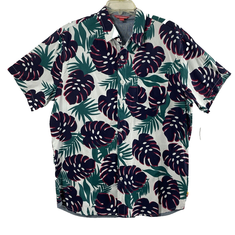 Union Bay Shirt Mens XL Green Blue Red Tropical Plant Print Button Down Hawaiian